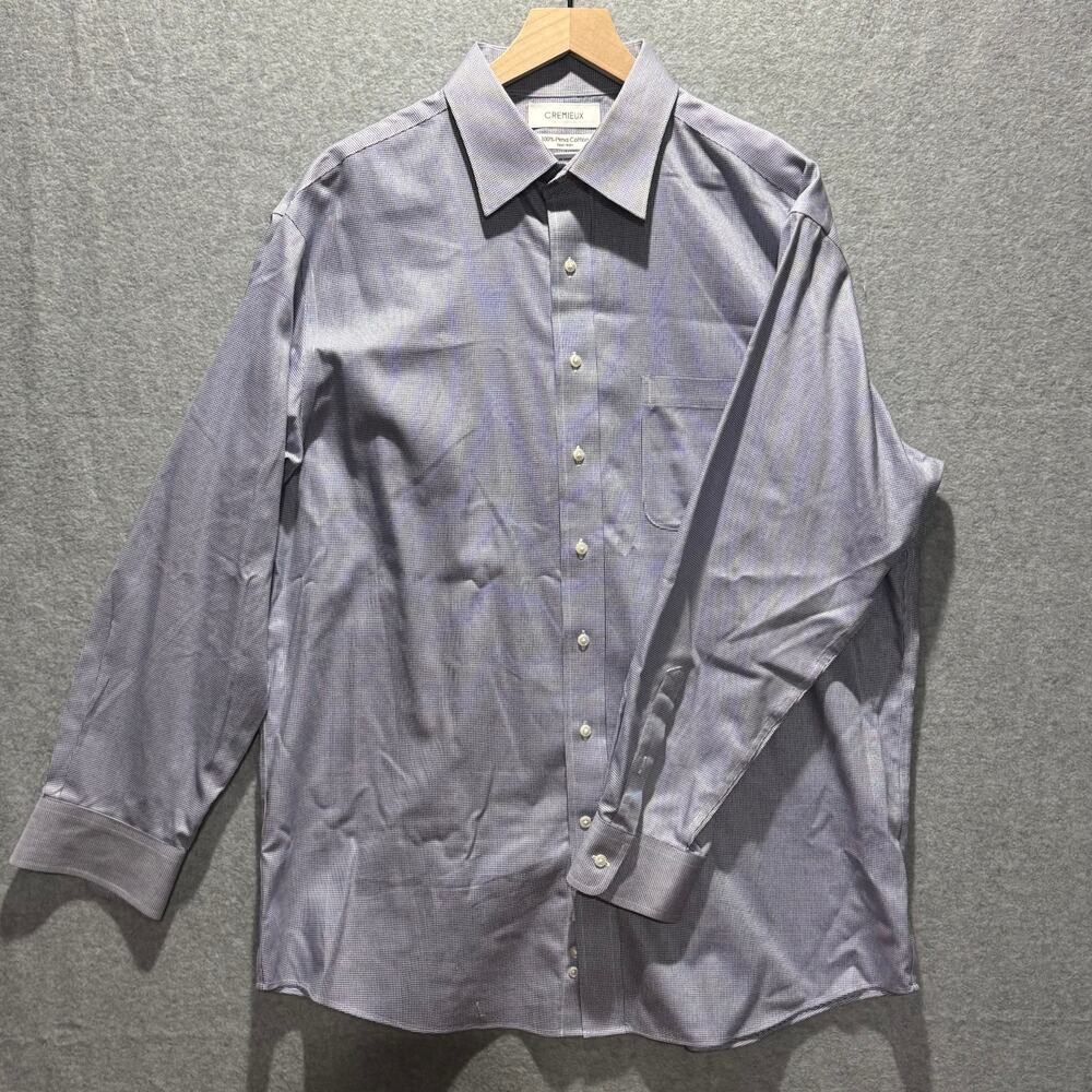 Cremieux Mens Dress Shirt 17/34 Blue Pima Cotton Non-Iron Long Sleeve